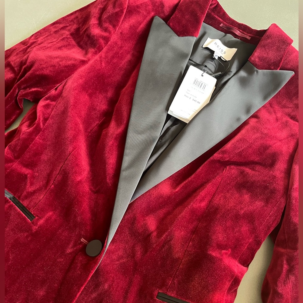 Reiss Maroon Velvet Tuxedo Style Blazer - Picture 7 of 11